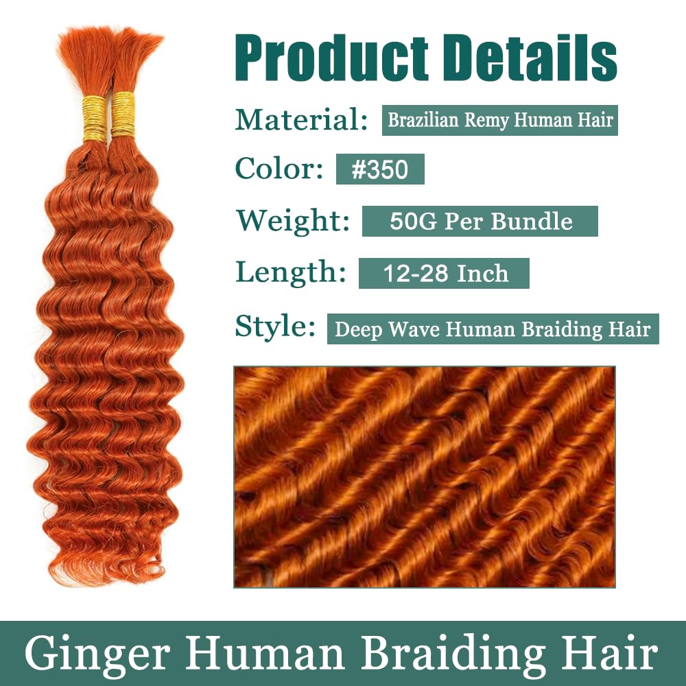 350 Boho Human Hair for Boho Braids Ginger Braiding Hair Orange Deep Curly 2 Bundles 22 22 Inch No Weft Brazilian Virgin Deep Curly Extensions