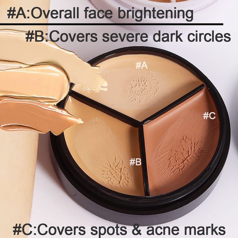 Tri-Color Face Concealer Contour Palette - Cream Foundation for Dark Circles | 2 Pcs Set for Light Medium Skin