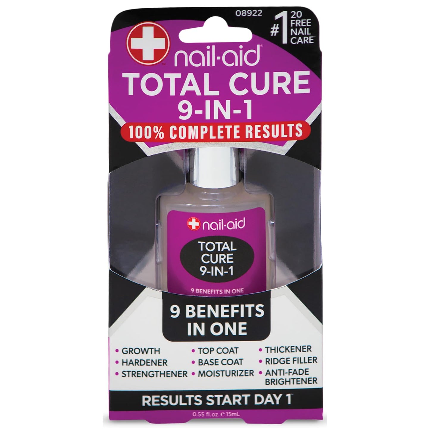 Nail-Aid Total Cure 9 in 1 Nail Treatment - Strengthen & Brighten Brittle Nails | Clear, 0.55 Fl Oz