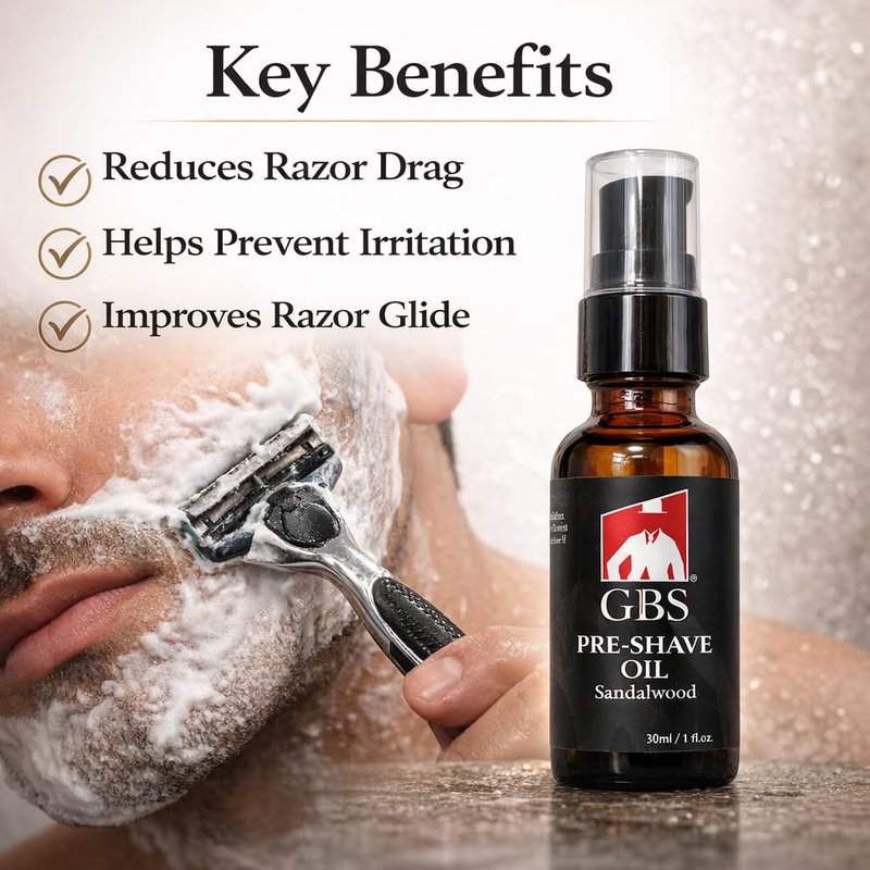 G.B.S Pre-Shave Oil for Sensitive Skin, Sandalwood, 1-Oz