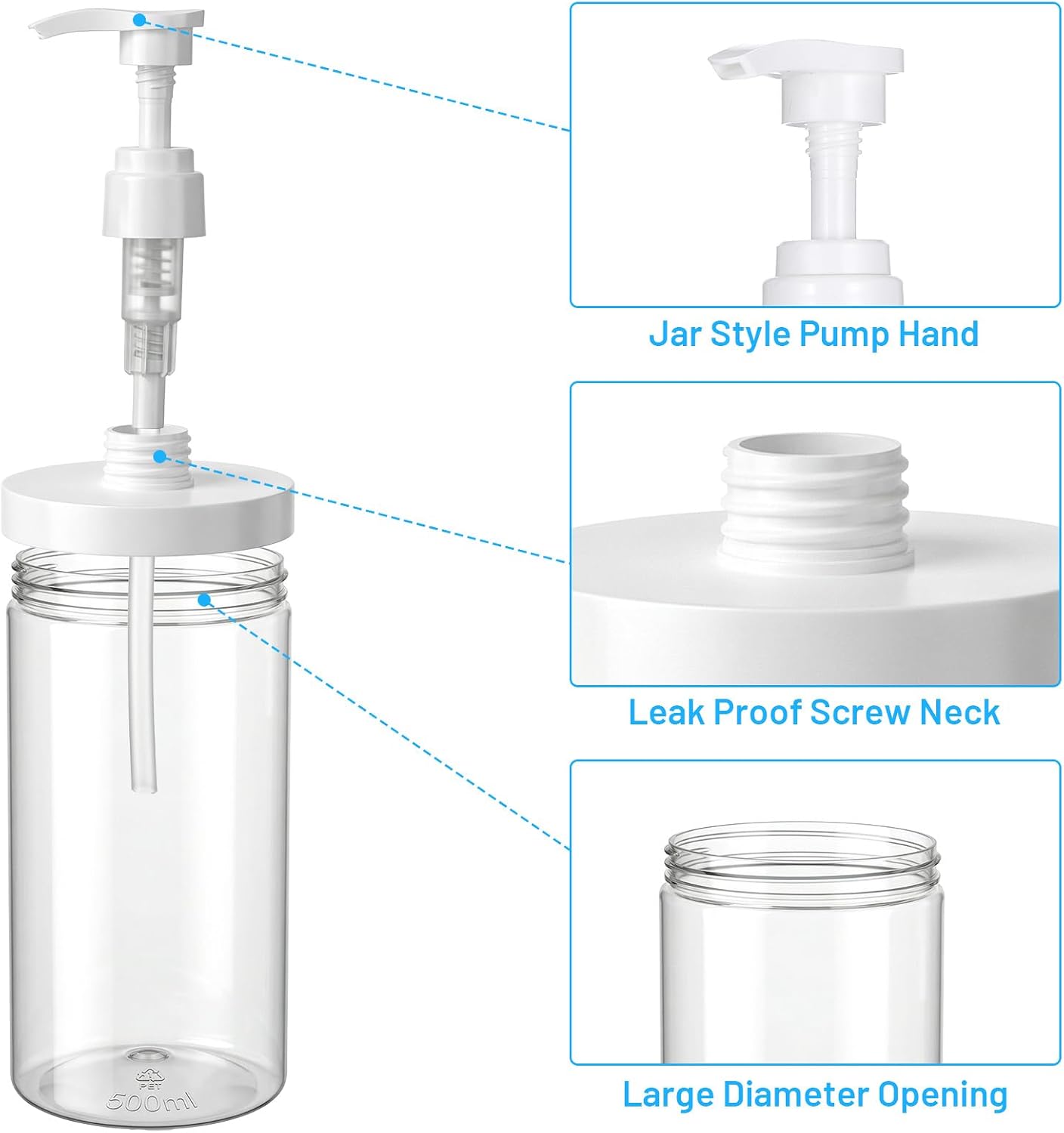 Refillable Pump Bottle Dispenser - 4 Pack 33.8oz Clear PET Plastic Lotion & Shampoo Bottles | Wide Mouth Design for Easy Filling
