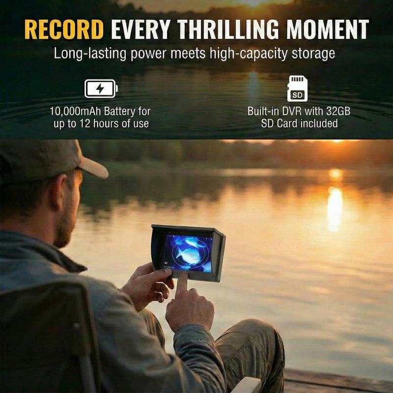 Takkicept Underwater Fishing Finder Camera: 6'' HD 1080P OLED Display Ice Fishing Camera - 220°Wide-Angle Lens 8 IR Lights & 25m/82ft Cable - DVR Portable Fish Finder for Sea/Lake/Boat/Kayak Fishing