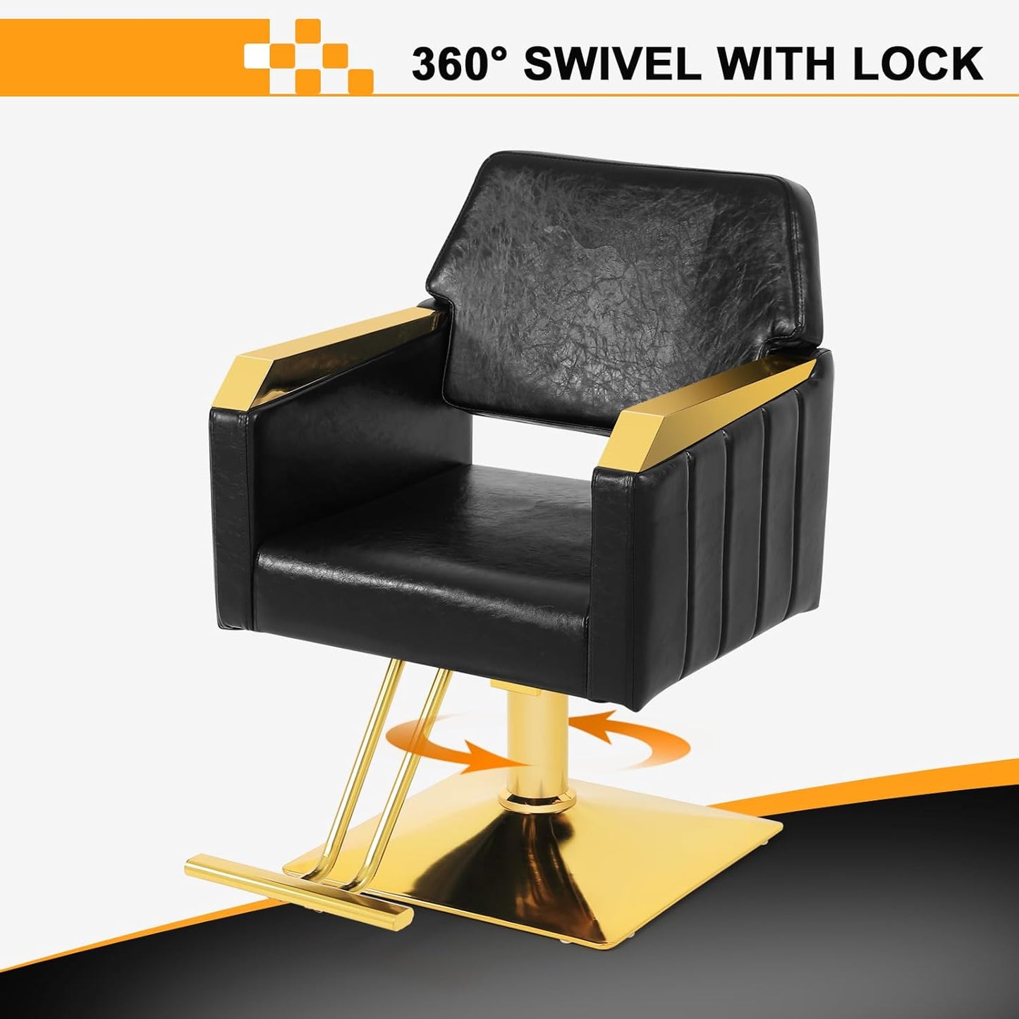 Salon Chair for Hair Stylists - Black Gold Adjustable Hydraulic Styling Chair | Modern Barbershop Equipment