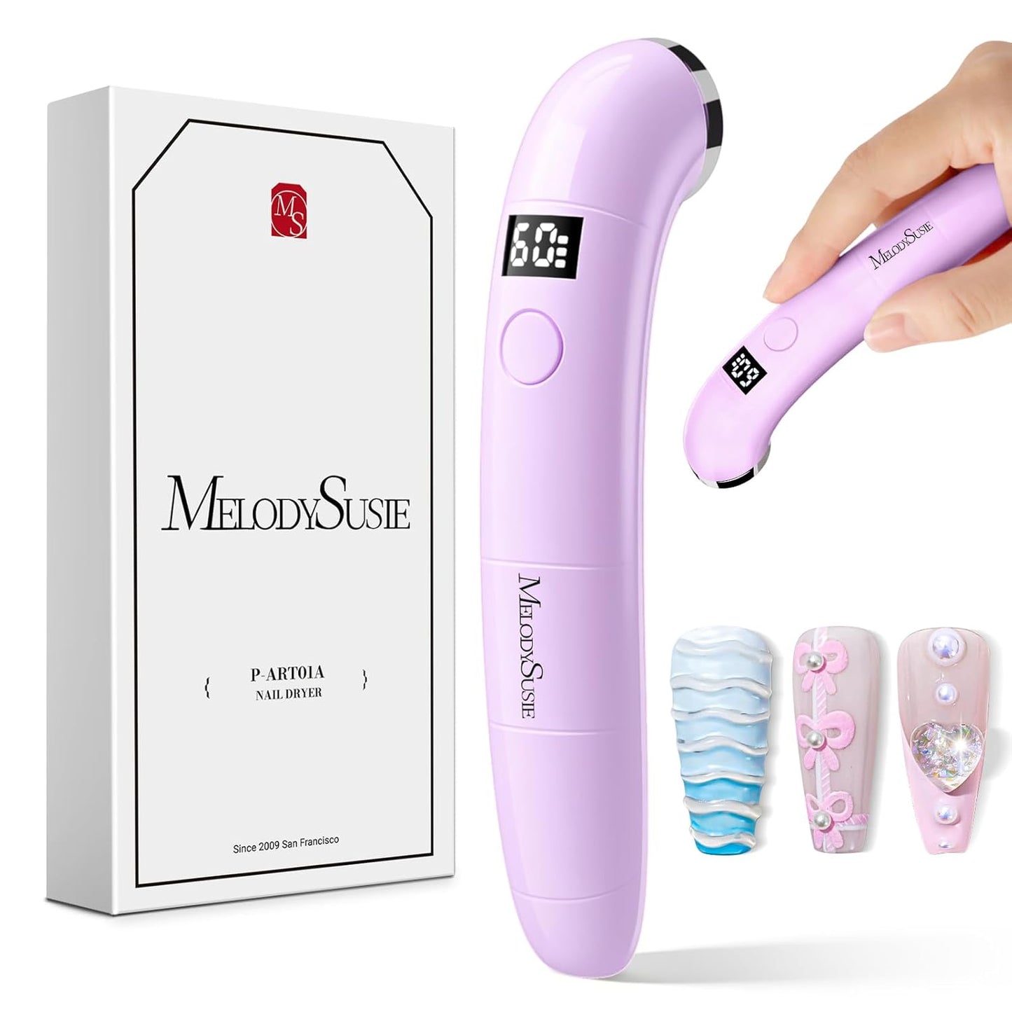 MelodySusie Ergonomic Handheld Cordless UV Nail Lamp - Rechargeable Mini LED Light with LCD Display & 2 Timers | Perfect for Soft Gels & Rhinestone Glue