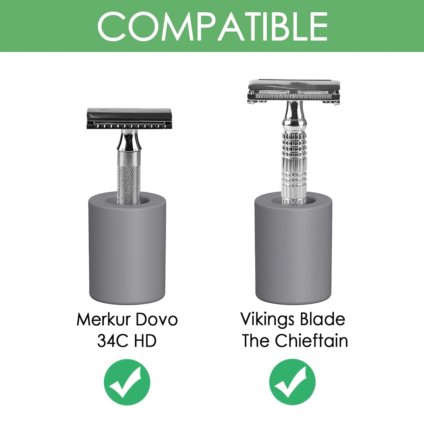Linkidea 2 Pack Safety Razor Stand - Opening Dia 0.8" (2.2cm) Diatomite Men's Shaving Holder for Bathroom Countertops, Compatible With Vikings, Merkur Double Edge Safety Razor (Grey)