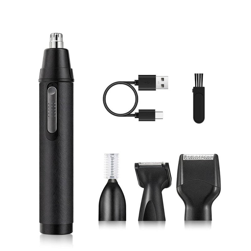 POSIKO Ear and Nose Hair Trimmer Clipper - 4-in-1 Grooming Tool for Nose Hair, Ear Hair, Beard, Eyebrows, Head Hair, Body Hair, Armpit, Leg (Black)