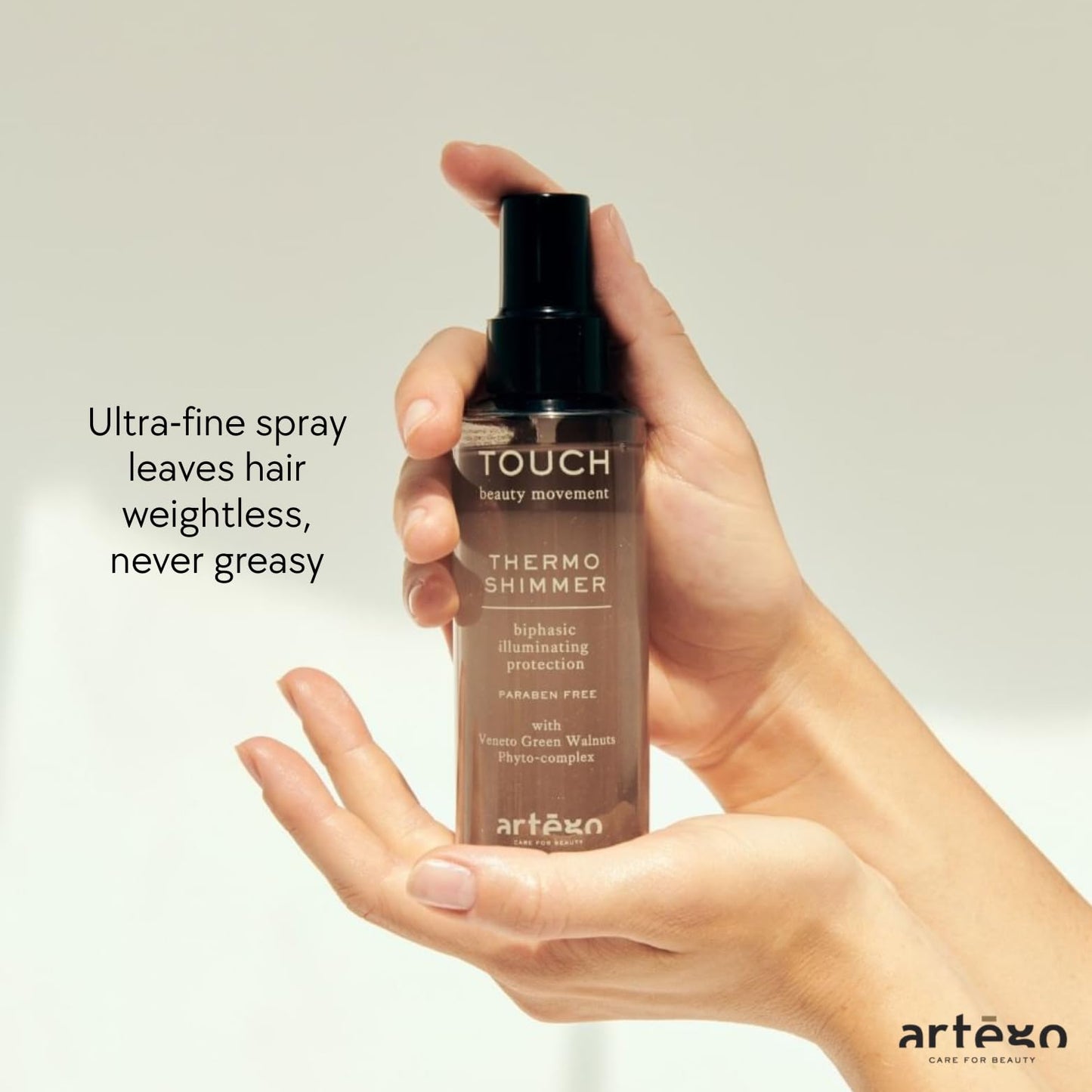 Artègo TOUCH Thermo Shimmer Spray (5.1 oz) – Biphasic Heat Protection & Shine Spray for Smooth, Glossy, Frizz-Free Hair