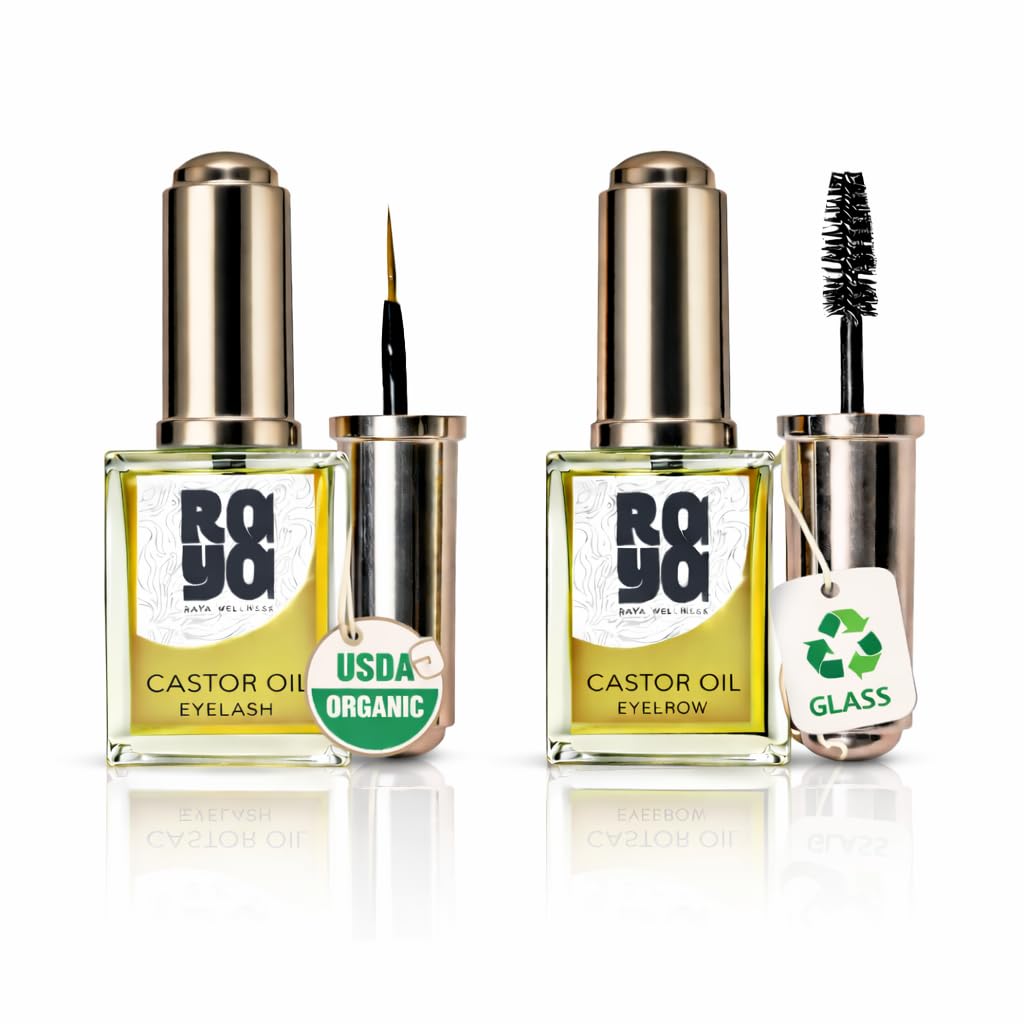 Organic Castor Oil for Eyelash & Brow Growth - 10ml Twin Pack | Cold Pressed, Hexane Free, Glass Bottles with Applicators