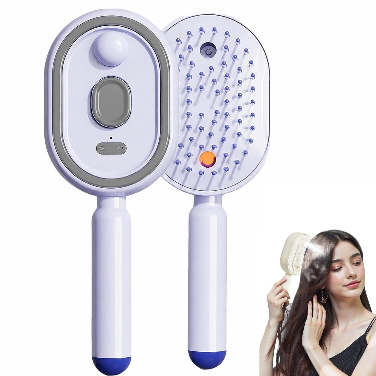 Electric Spray Air Cushion Massage Comb, 2026 Air Cushion Brush with Self-Cleaning, Anti-Tangle for Both Long/Short Hairs Home Spa Cleaning Grooming Styling Detangling (Purple)