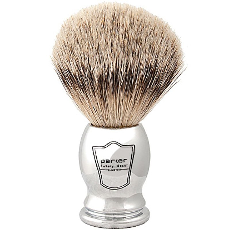 Parker 100% SILVERTIP Badger Shaving Brush – Chrome Handle & Stand – Premium 3-Band Badger Bristles for Smooth, Luxurious Lather