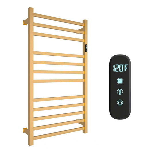 Luxury Heated Towel Rack Wall Mounted Towel Warmers, 12 Bars Towel Warmer Rack for Bathroom with Timer & Temperature Multi-Level Adjustable, Hardwired and Plug-in Compatible (Brushed Gold)