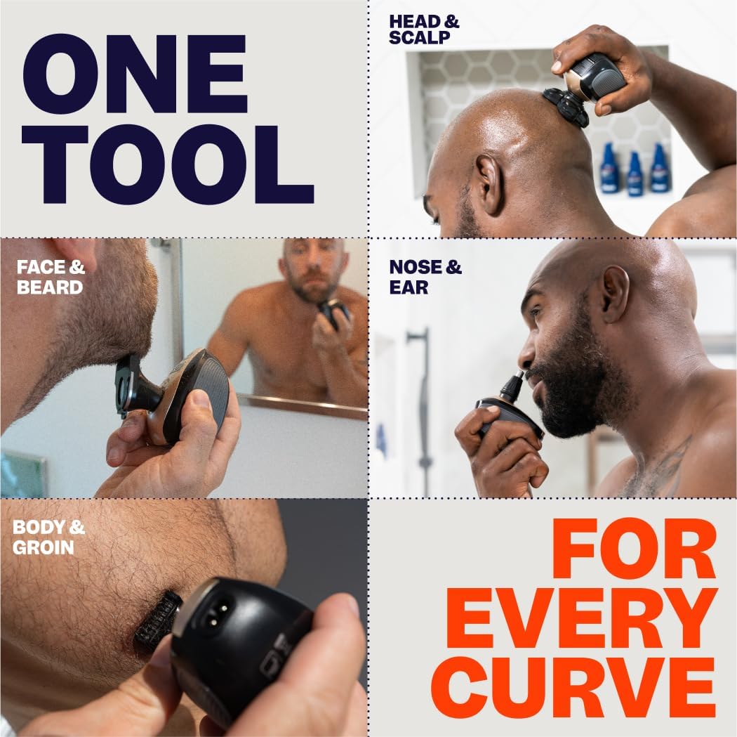 Electric Head & Body Hair Shaver - Cordless Rechargeable Wet/Dry Razor with Rotary Blades, Clippers & Trimmer | Waterproof Design
