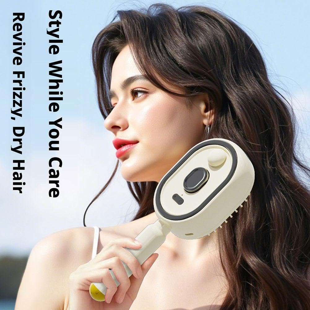 Wmool Electric Steam Brush for Hair, Electric Spray Air Cushion Massage Comb for Women, Rechargeable Water Spray Hair Brush, Detangling & Anti-Static Hair Brush, Reduce Frizz, Smooth & Nourish