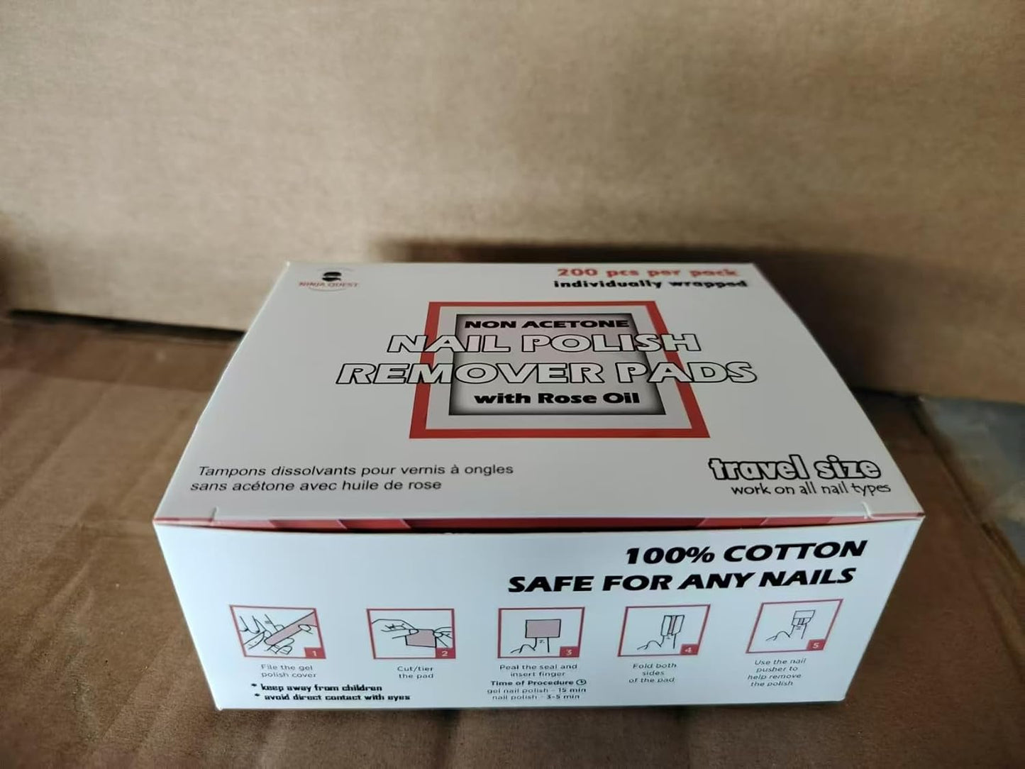 Nail Polish Remover Pads - Non-Acetone Wipes for Gel Polish | 200 Individually Wrapped Travel Kits
