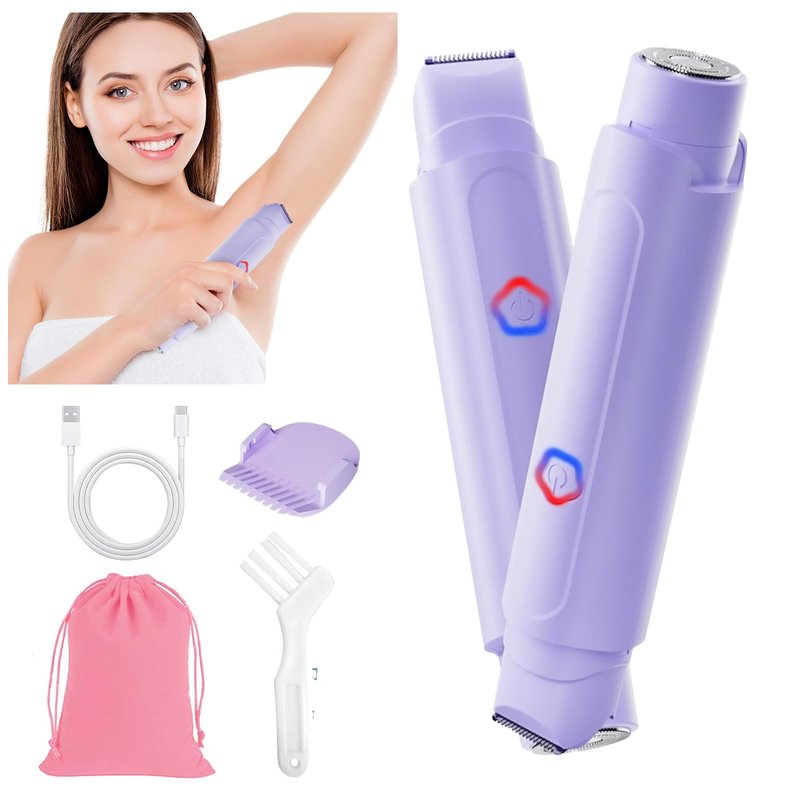 2-in-1 Electric Shaver & Bikini Trimmer for Women - Painless Electric Razor for Face, Body & Intimate Areas, Ultra Silent Cordless Wet/Dry Shaver with Dual Blades, IPX7 Waterproof for Shower & Travel