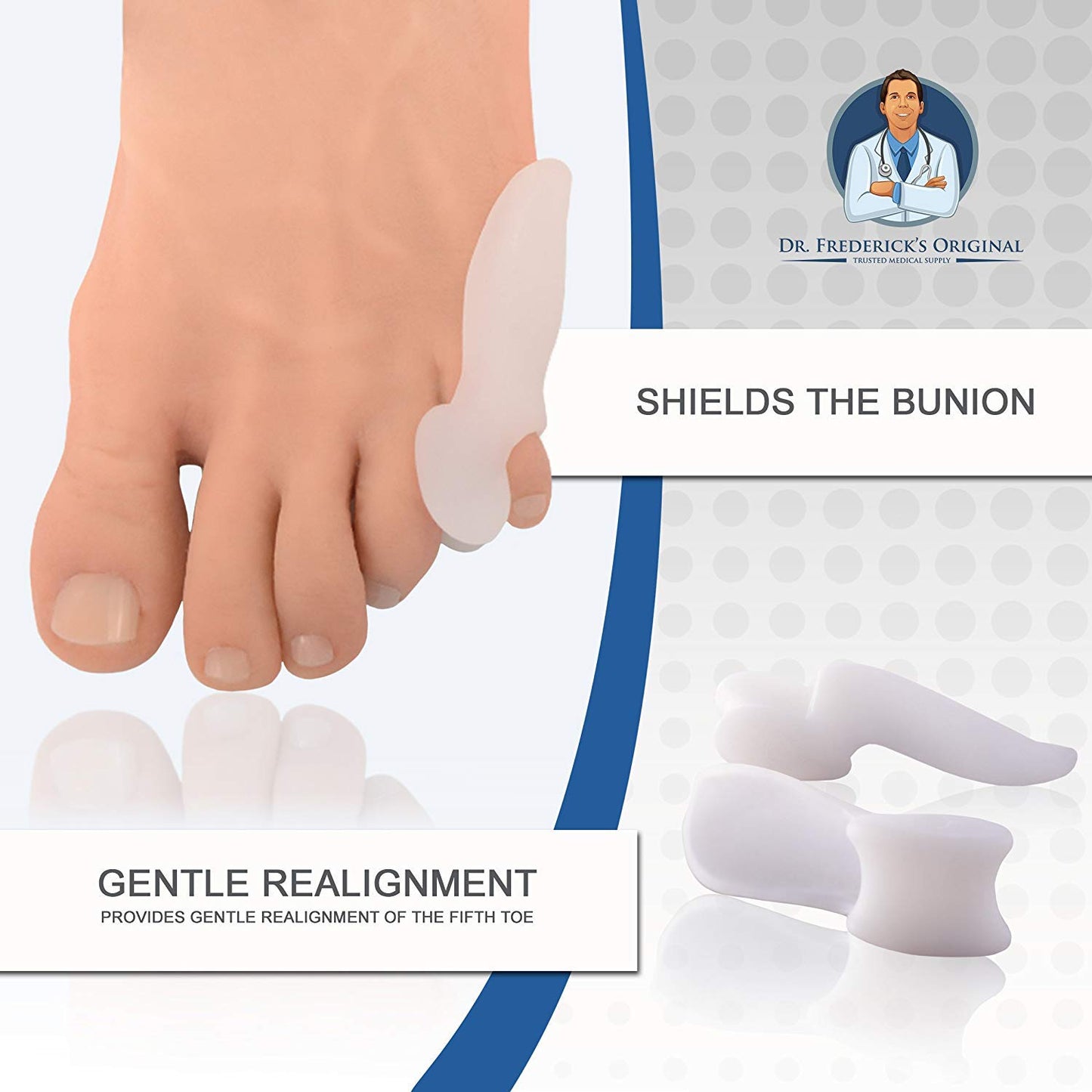 Dr. Frederick's Original Tailor’s Bunion Pads - 6 ct - Soft Gel Shield Spacers for Bunionette Relief - Cushions Pinky Toe & Reduces Friction - Washable, Latex-Free, Doctor-Developed Foot Protectors