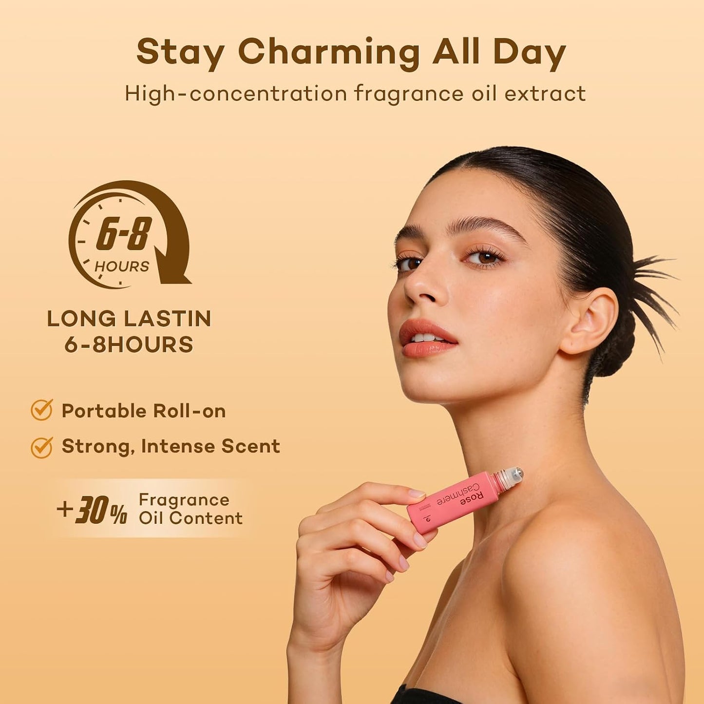 Pheromone Perfume for Women - Rose Cashmere Lychee Scent | Travel-Size Roll-On with Kawaii Bear Keychain, 0.34 fl oz (10ml)