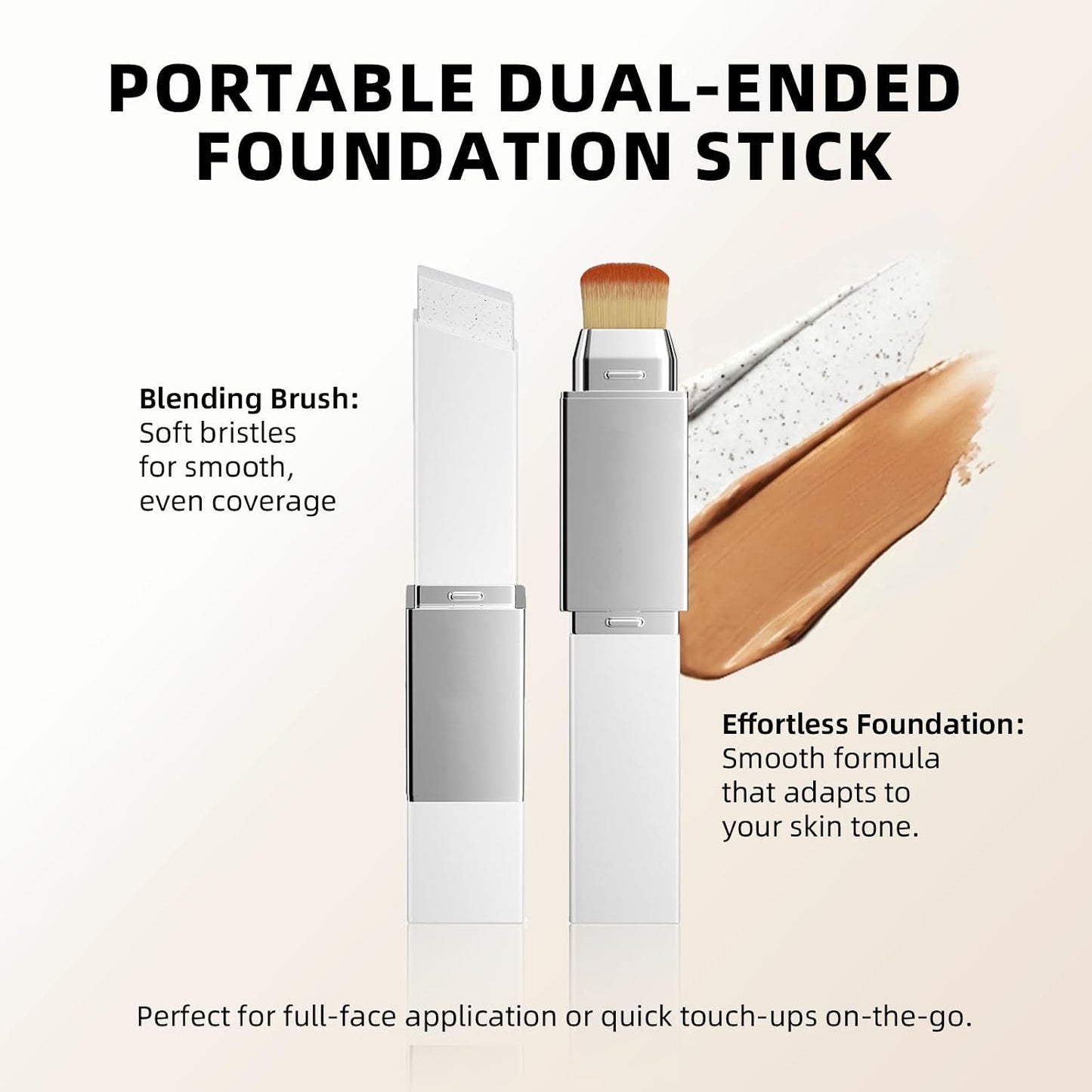 Color Changing Foundation Stick - Dual-Ended Concealer & Brush for Dark Skin | Lightweight, Smooth Finish