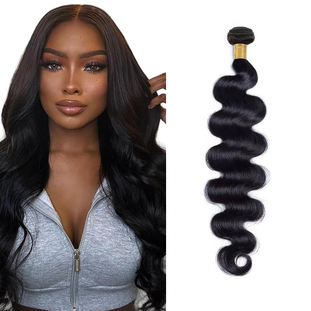 Body Wave Bundles Body Wave Bundles Human Hair LadrXadr Black Human Hair Bundle Unprocessed Natural Black Color 1B Bundle 16 Inch 50g