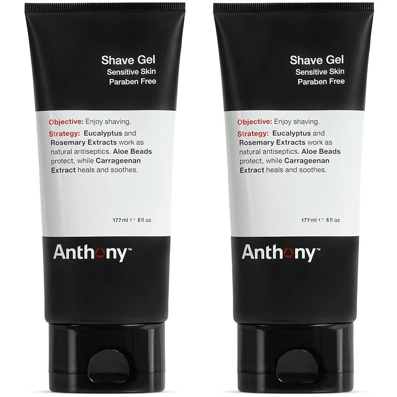 Anthony Shave Gel for Sensitive Skin – Non-Foaming, Soothing Shaving Cream for Men and Women. With Aloe Vera Beads, Eucalyptus, Rosemary and Carrageenan Extract - 6 Fl Oz (2 Pack)