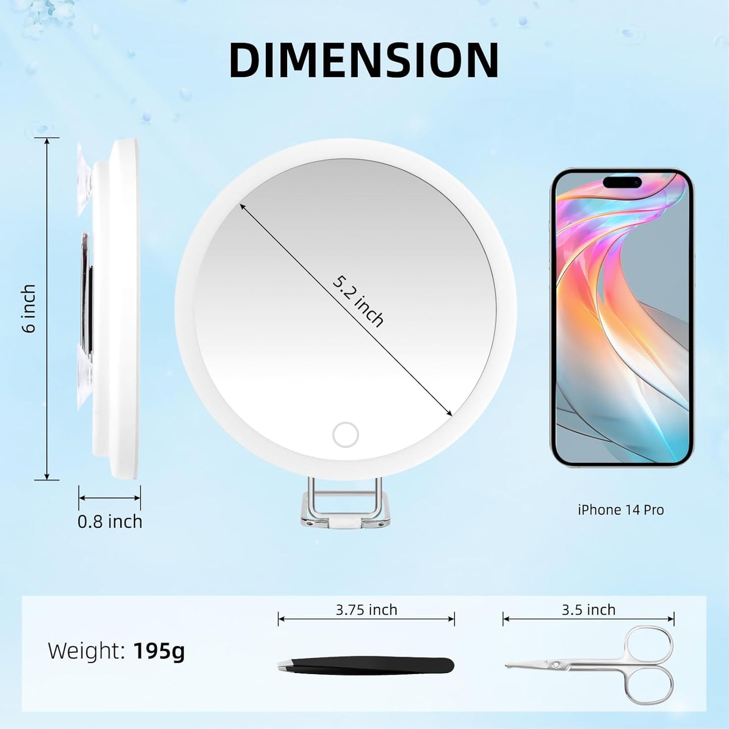 40X Magnifying Makeup Mirror with Lights - 6-Inch Compact Travel Size | 360° Adjustable Stand, Suction Cups, Tweezers & Scissors Set