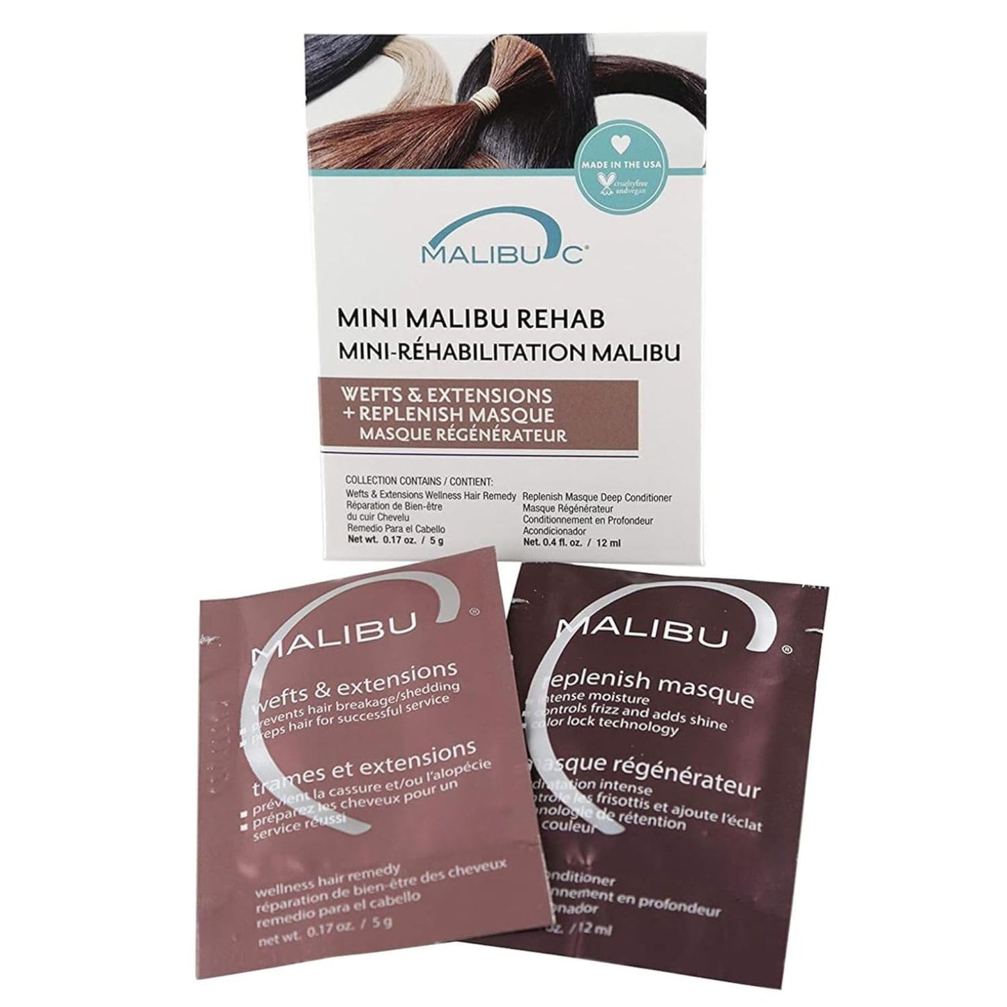 Malibu C Mini Malibu Rehab Wefts & Extensions - Contains 2 Remedy Packets - Removes Build Up and Prevents Breakage - Hydrating Care for Strong, Healthy Strands