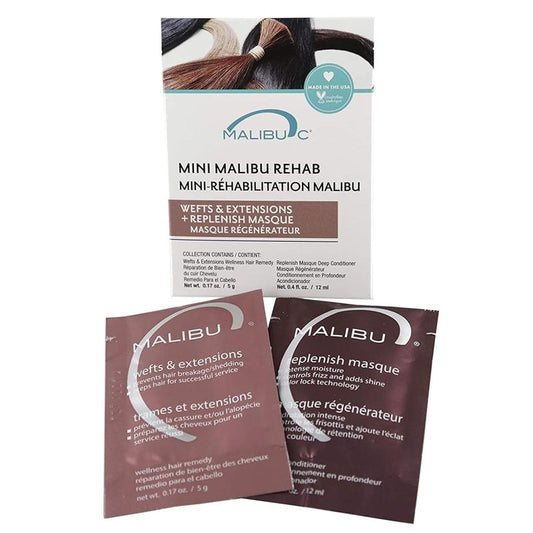 Malibu C Mini Malibu Rehab Wefts & Extensions - Contains 2 Remedy Packets - Removes Build Up and Prevents Breakage - Hydrating Care for Strong, Healthy Strands