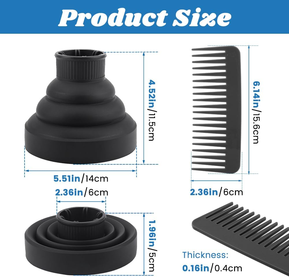 Universal Collapsible Hair Dryer Diffuser - Portable Attachment for Thick Hair | Travel-Friendly Design (Black)
