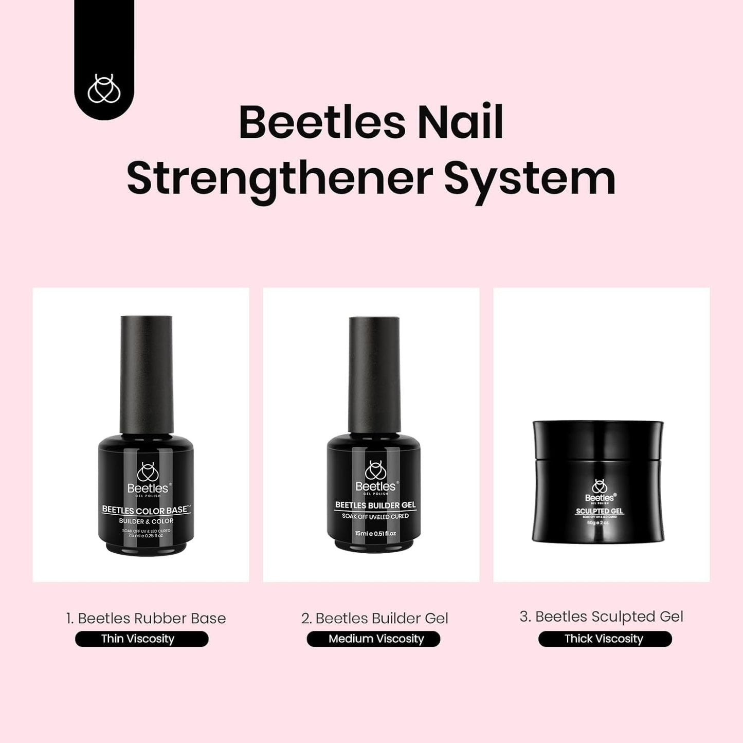 Beetles Base Color Gel Nail Polish Set - 6 Nude Shades | 5-in-1 Builder Rubber Base Coat for Strengthening Natural Nails