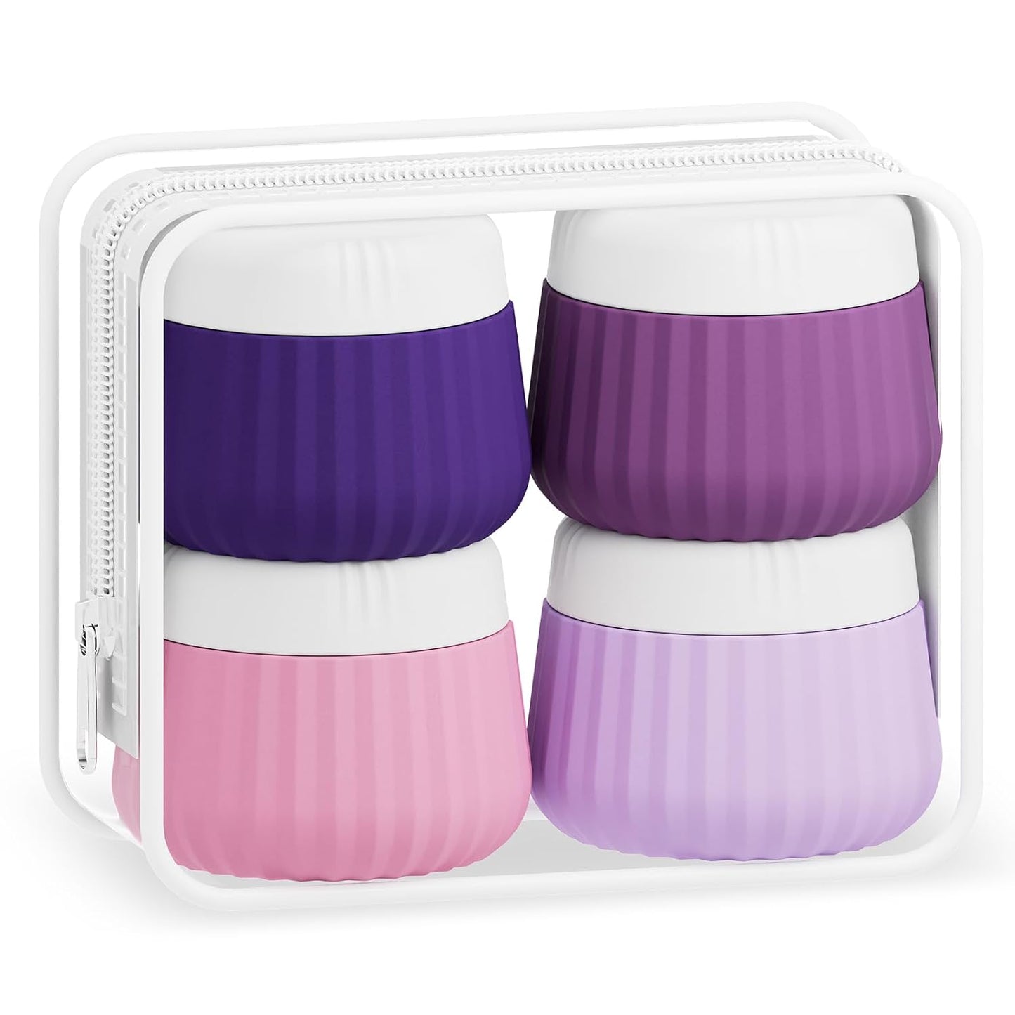 Travel Toiletry Containers - TSA Approved Silicone Jars, Leak-Proof | 4-Pack with Clear Bag