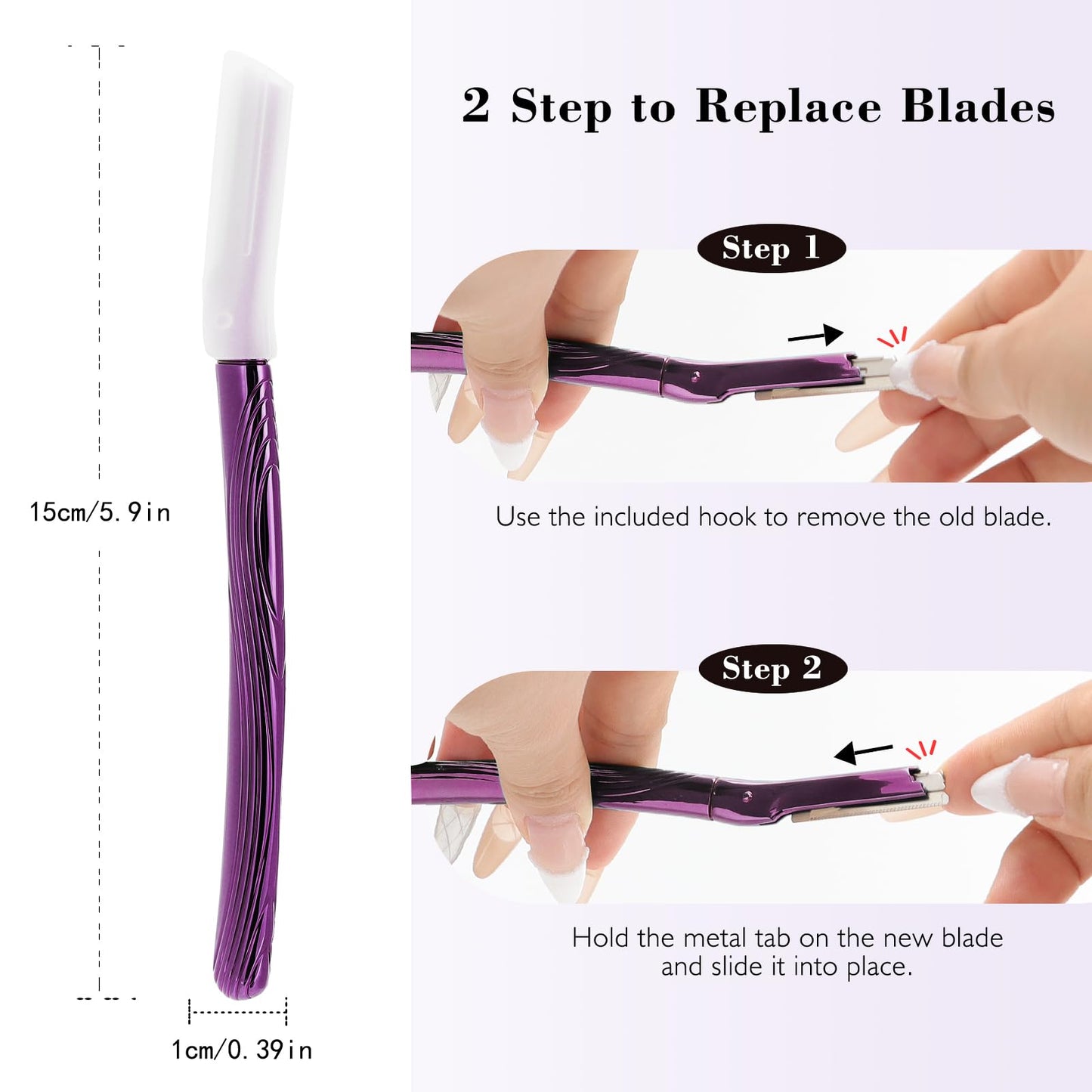 EROWZOLA Eyebrow Razor, Face Razors for Women and Men, Reusable Metal Handle with 6 Refill Blades, Eyebrow Trimmer with Precision Cover, Dermaplane Razor, Skin Care Tool, Purple
