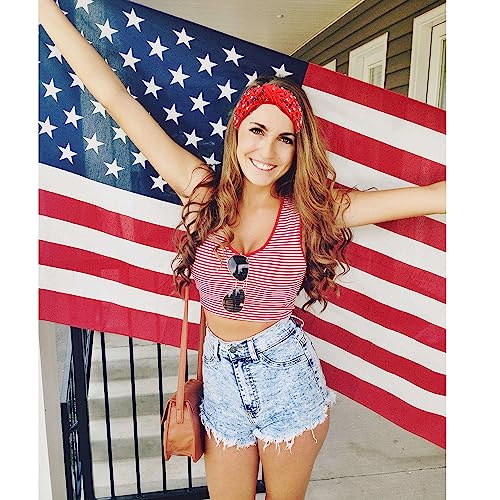 NVENF 4th of July Headband American Flag Rhinestone Pearl Hairband - Variation 4