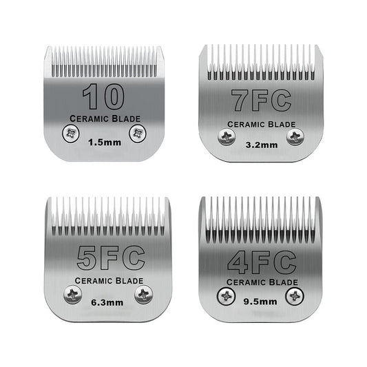 Size 10/7FC/5FC/4FC Detachable Pet Dog Grooming Clipper Ceramic Blades Set,Compatible with Andis,Oster A5,Wahl KM10 Series Clippers,Cut Length 1/16"(1.5mm) to 3/8"(9.5mm),4 Pack