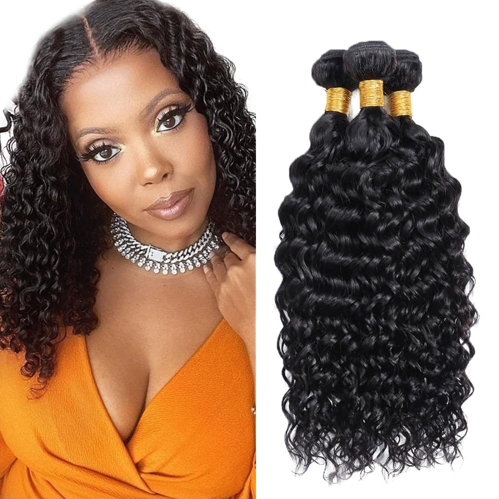 Water Wave Bundles Human Hair 1B Wet and Wavy Bundle 20 22 24 inch Natural Black Water Wave Human Hair 3 Bundles