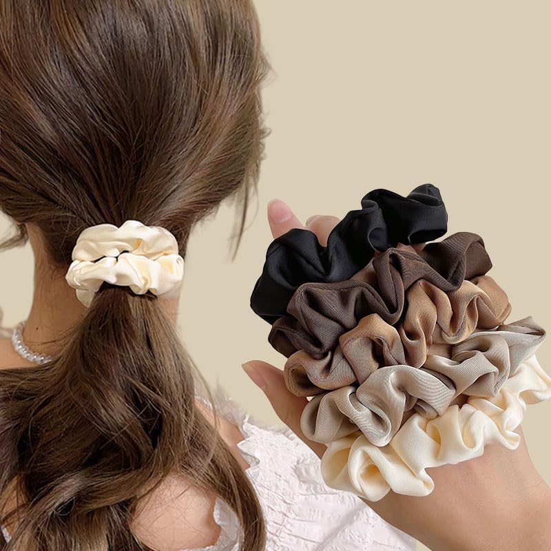 Satin Silk Scrunchies - 5 Pcs Soft Hair Ties for Women | Fashionable Ponytail Holders & Hair Accessories