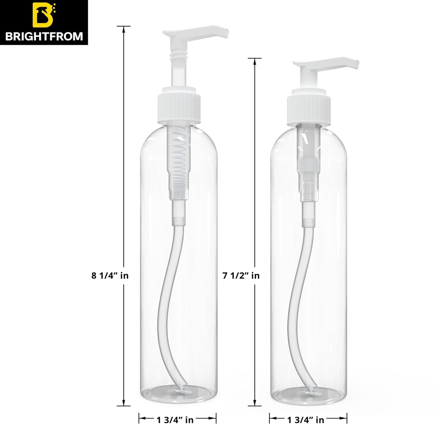 Lotion Pump Bottles - 8 Oz BPA-Free Refillable Plastic Containers | Clear with White Dispenser for Soap, Shampoo & Lotions (3 Pack)