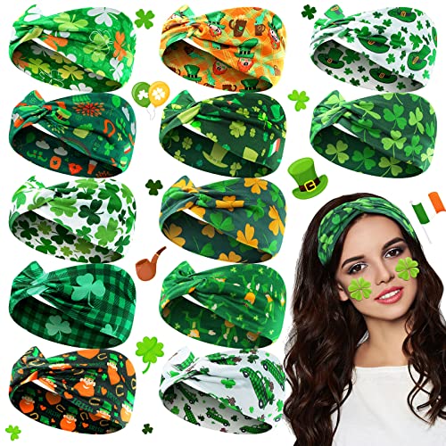 St. Patrick's Day Shamrock Headbands for Women - 12 Pack Elastic Hairbands