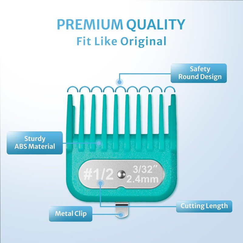 Clipper Guards Set Compatible with Andis Master, Oster Fast Feed, Andis AAC-1, GC, LCL, ML, PM-1, PM-2, PM-4, RCAC, RS-1, US-1, Size: #0 to #2 1/2(Length: 1/16" to 5/16"")