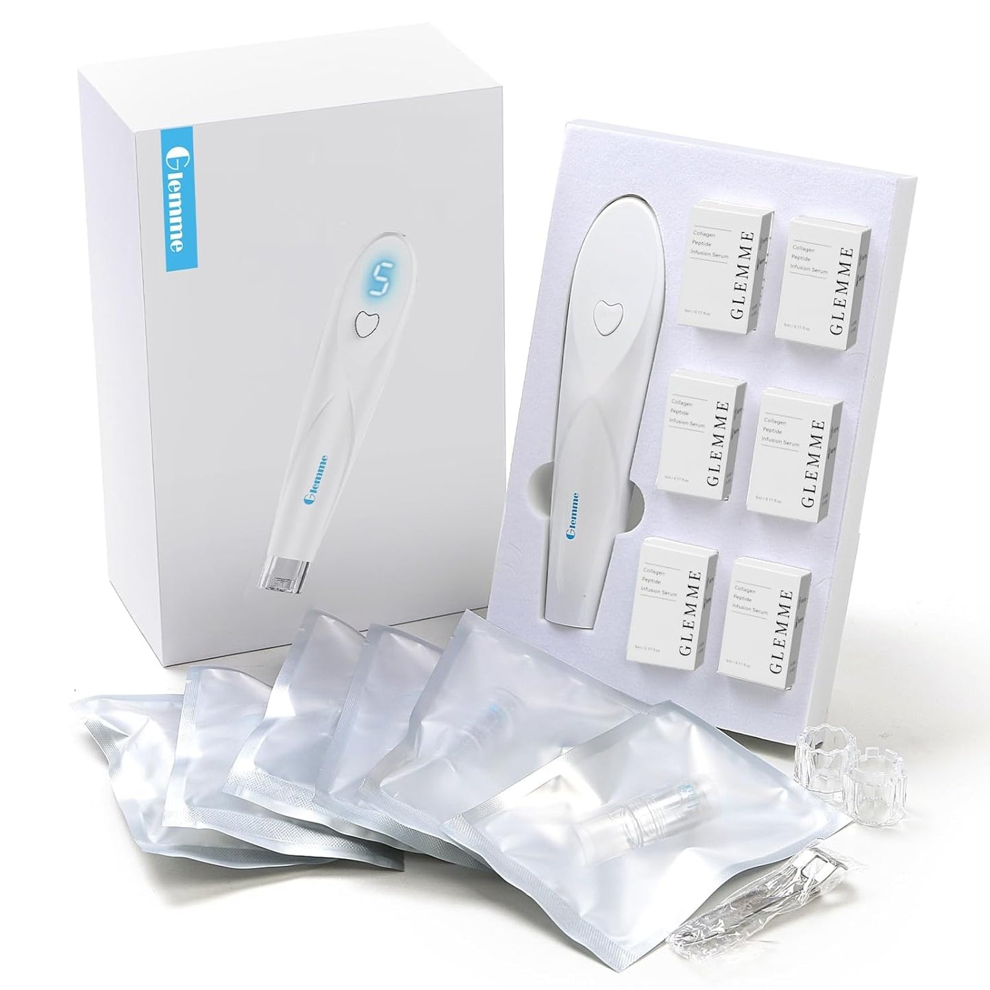 Microneedling System for Face & Neck - 0.25mm Dermabrasion Derma Stamp with Peptides & Hyaluronic Acid | 6 Weeks Supply