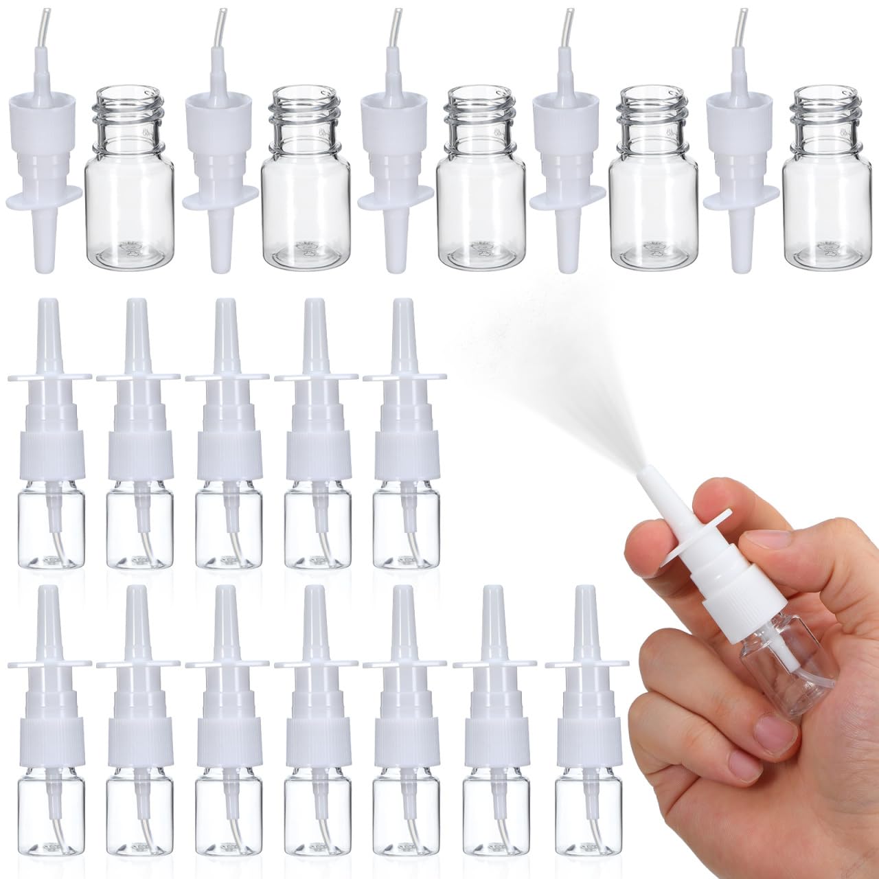 iplusmile 20pcs Nasal Spray Bottles 5ML 0.17OZ Fine Mist Sprayers Empty Refillable Atomizers for Saline Applications Sinus Rinse and Skincare Portable Travel Size Container