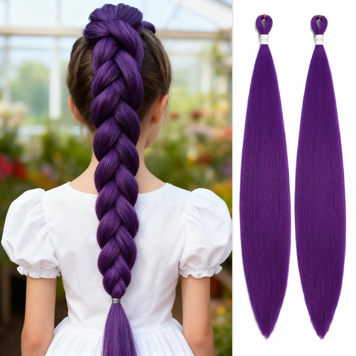 Purple Hair Extensions - Long Pre-Stretched Braiding Hair | 26 Inch Synthetic Crochet Twist Braids for Cosplay & Parties