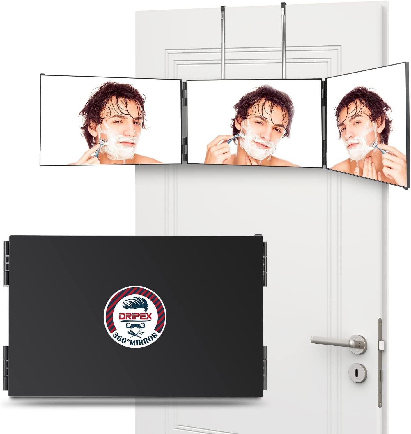 Dripex 3-Way Trifold Mirror - 360° Adjustable Self Haircut & Makeup Mirror | Black