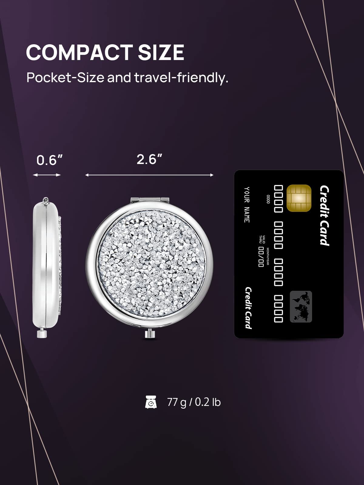 OMIRO 1X/10X Magnifying Compact Mirror,Gift for Women Small Unique Get Well Soon Gift for Her Girlfriend Wife Mom Best Friend Sister Coworker (Silver, Mixed Diamon)