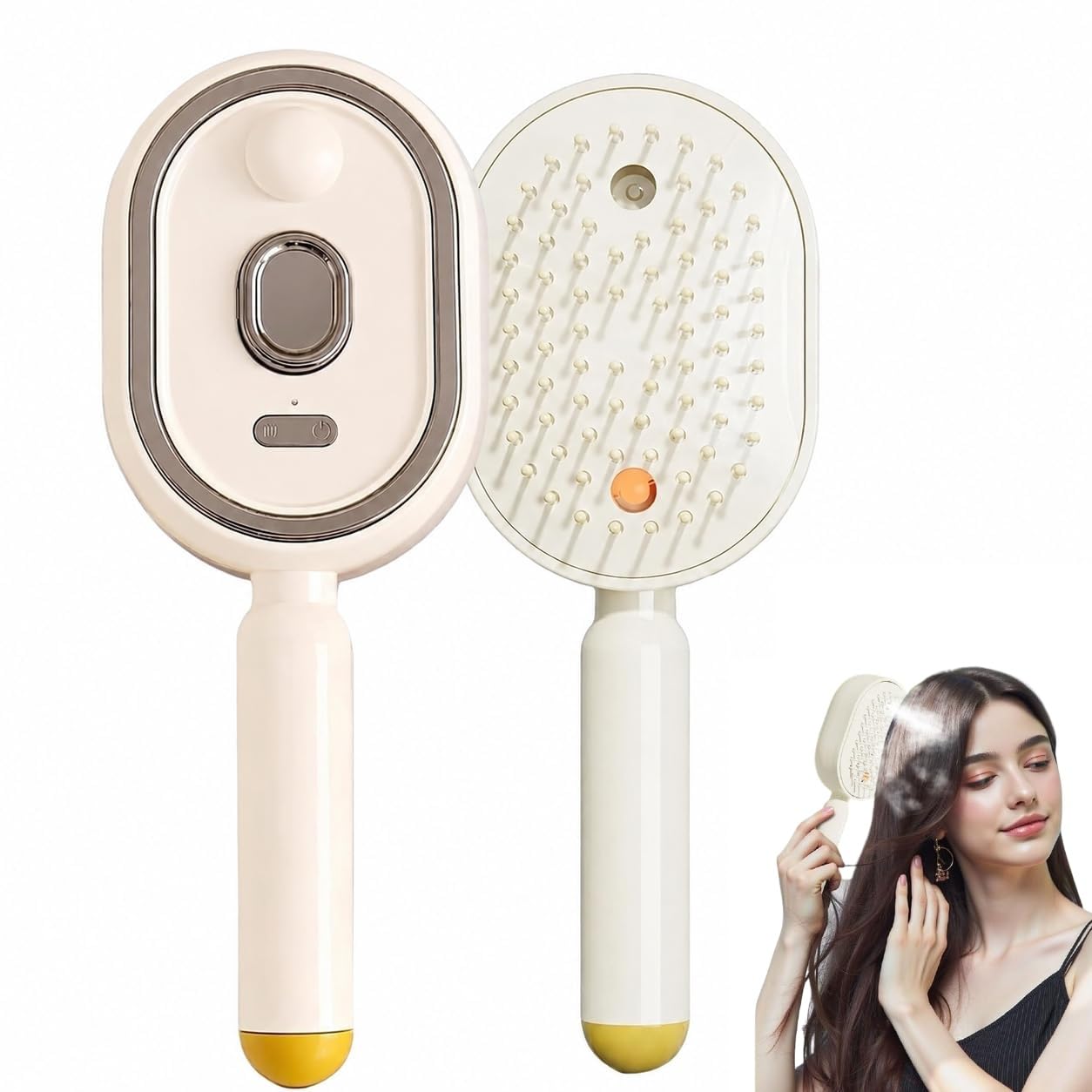 Electric Spray Air Cushion Massage Comb, 2026 Air Cushion Brush with Self-Cleaning, Anti-Tangle for Both Long/Short Hairs Home Spa Cleaning Grooming Styling Detangling (White)