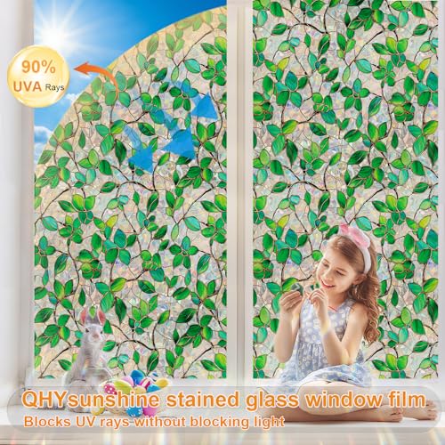Stained Glass Window Privacy Film - Decorative Rainbow Clings, 17.5x78.7 in