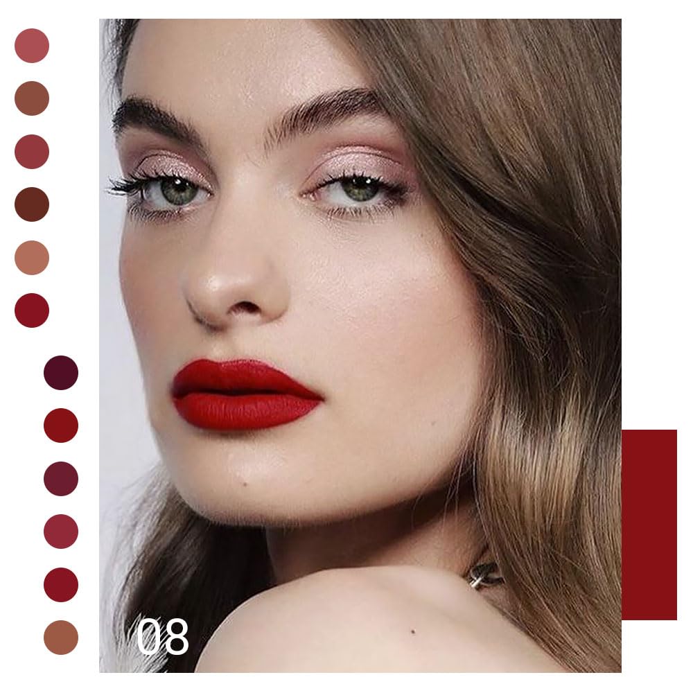 evpct 1Pcs Ruby Brick Red Matte Liquid Lipstick Lip Gloss Glossy Set for Black Women 24 Hour Silky Velvet Lipstick labiales matte larga duracion mate 24 horas originales 08#