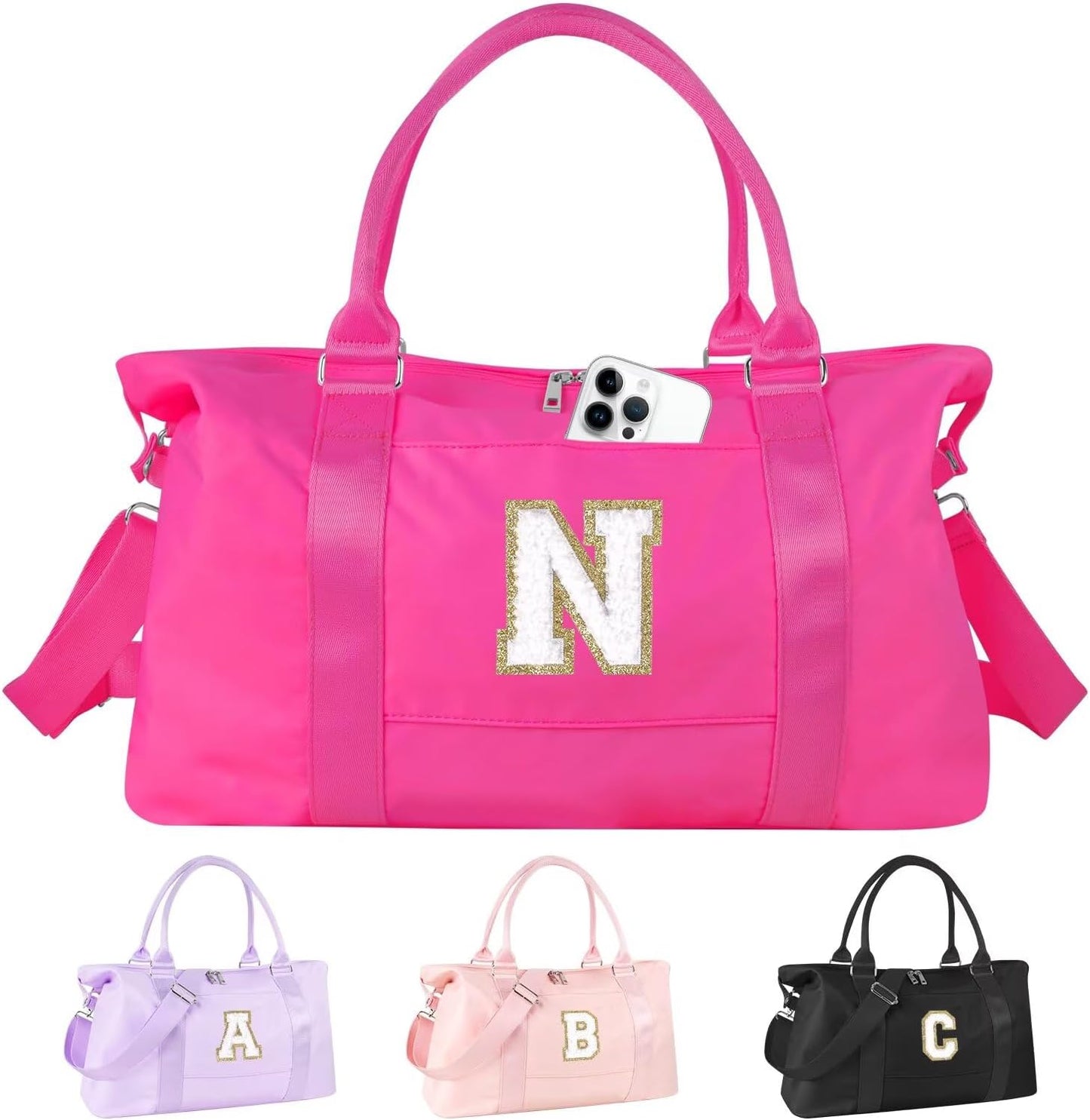 Dance Gym Duffel Bag - Personalized Initial Weekender for Teen Girls | Pink Overnight Carry-On & Cheer Bag