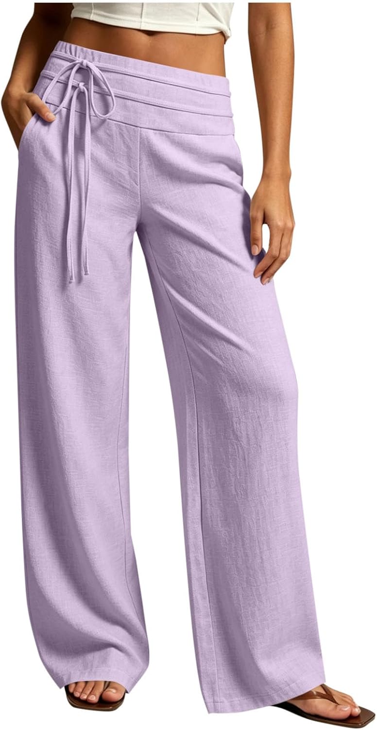 Wide Leg Linen Pants for Women - Loose Flowy Palazzo Trousers | Summer Beach Vacation Wear