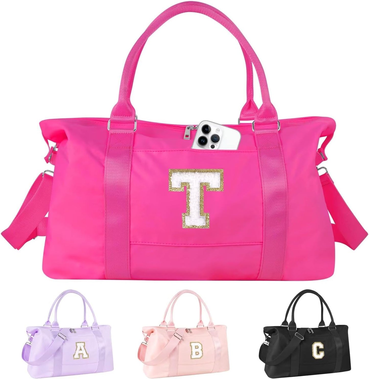 Dance Gym Duffel Bag - Personalized Initial Weekender for Teen Girls | Pink Overnight Carry-On & Cheer Bag
