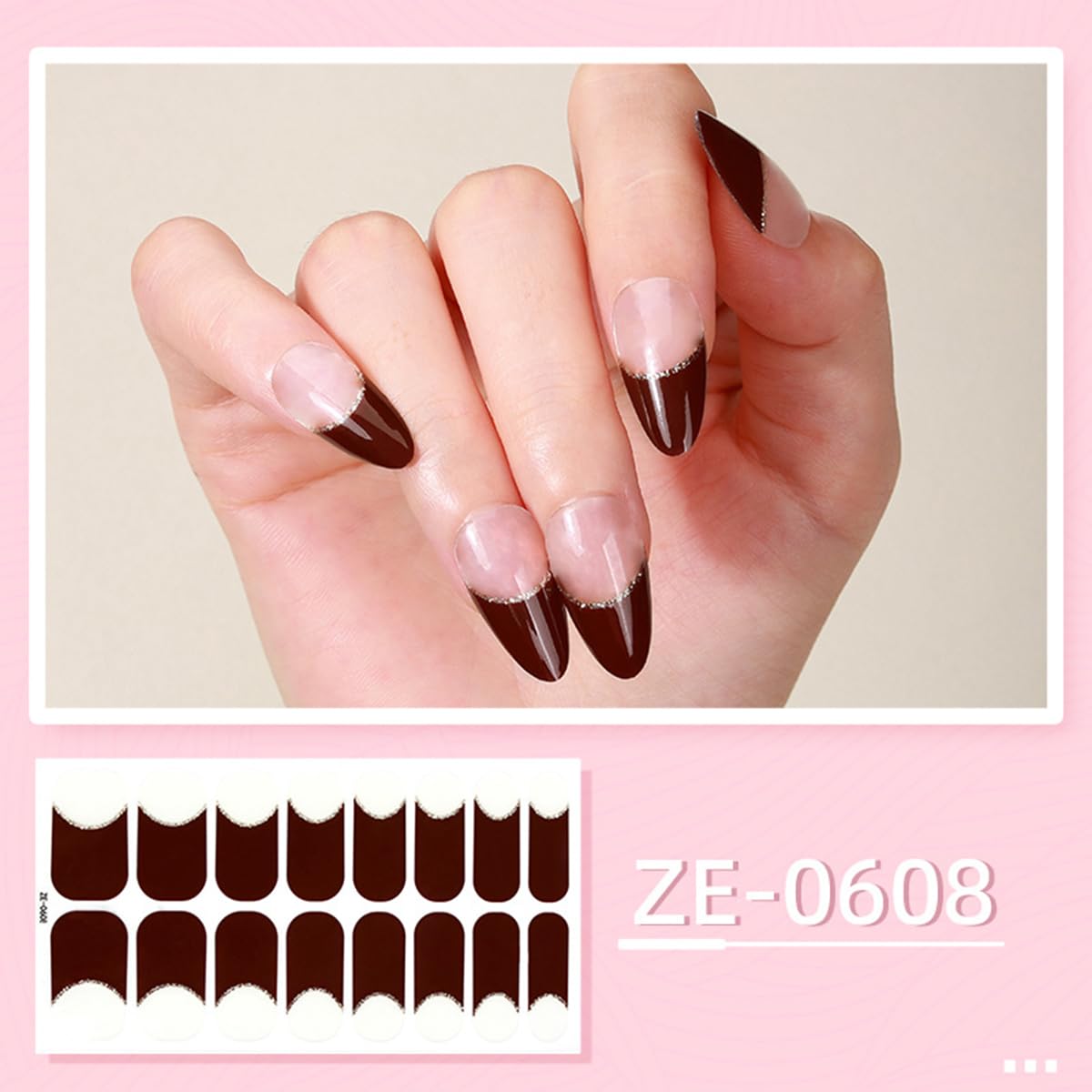 French Tip Full Nail Wraps Nail Polish Strips 6Sheets Self-Adhesive Gel Nail Stickers for Nail Art French Tip Nail Full Wraps French Nail Designs Manicure Supply for Women DIY Nail Art Decorations Set